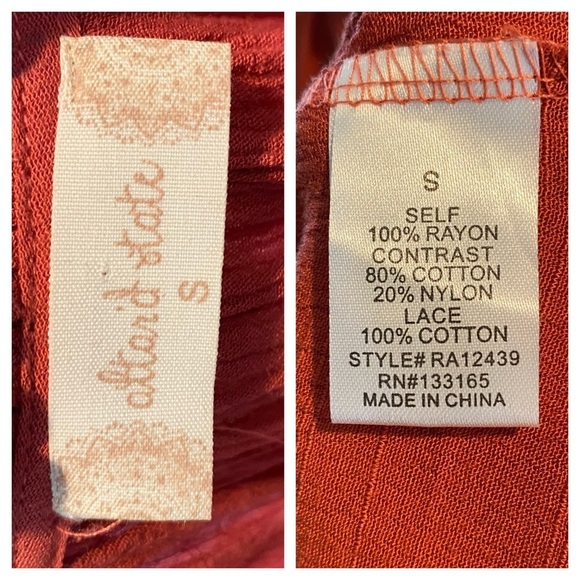 Altar’d State Burnt Orange Lace Contrast Peasant - Picture 12 of 12